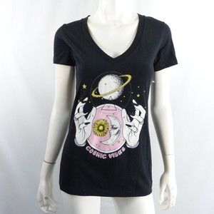 Stunner California Short Sleeve V Neck Cosmic Vibes Saturn Moon Size M